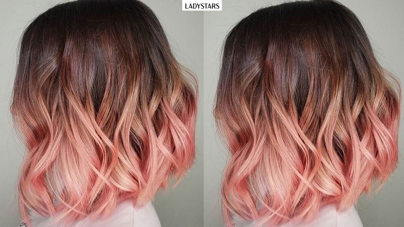 Tóc nữ ngắn ombre nâu hồng
