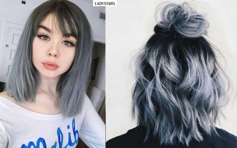 Tóc nữ ngắn ombre xám tro