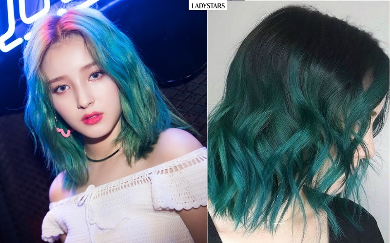 Tóc ngắn Ombre màu xanh rêu
