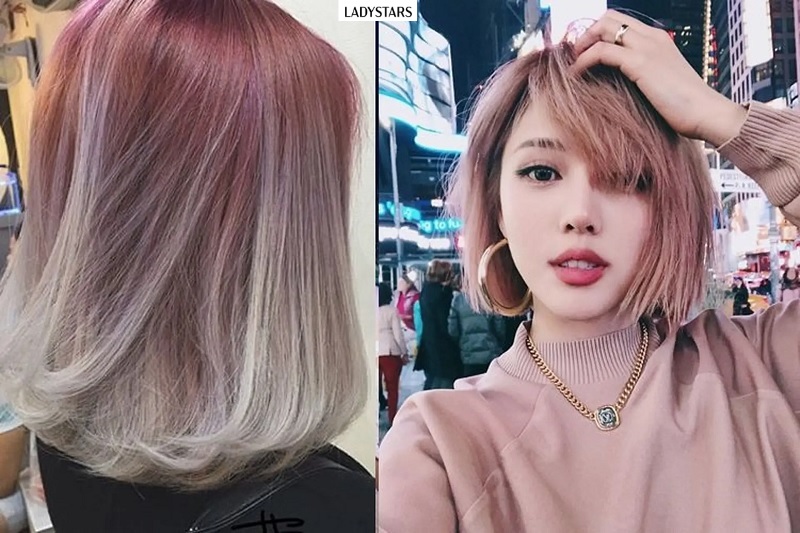 Tóc ngắn Ombre màu hồng khói
