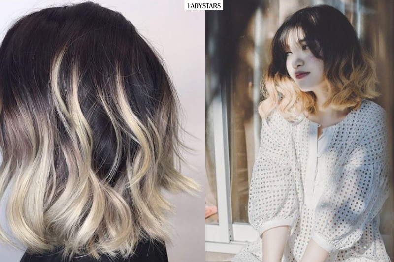 Tóc nữ ngắn ombre nâu khói