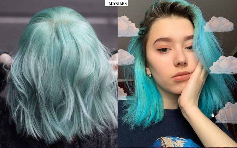 Tóc ngắn Ombre màu xanh bạc hà
