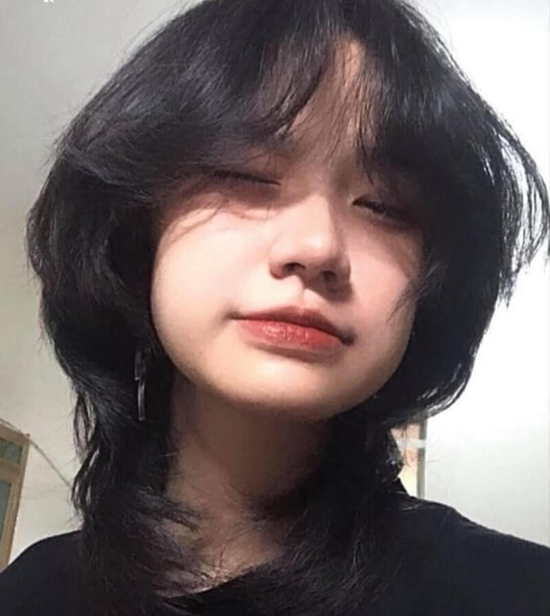 Tóc mái bay mullet cho mặt vuông