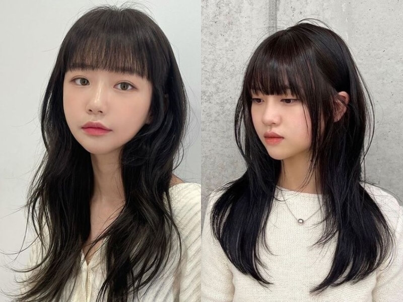 Kiểu tóc mái ngố thưa cho mặt dài