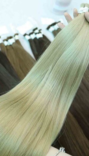 Tóc nối bó màu vàng khói ánh rêu