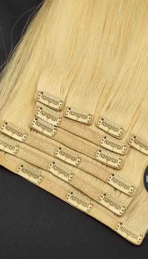 Tóc kẹp phím 9 phím bằng tóc thật màu bạch kim