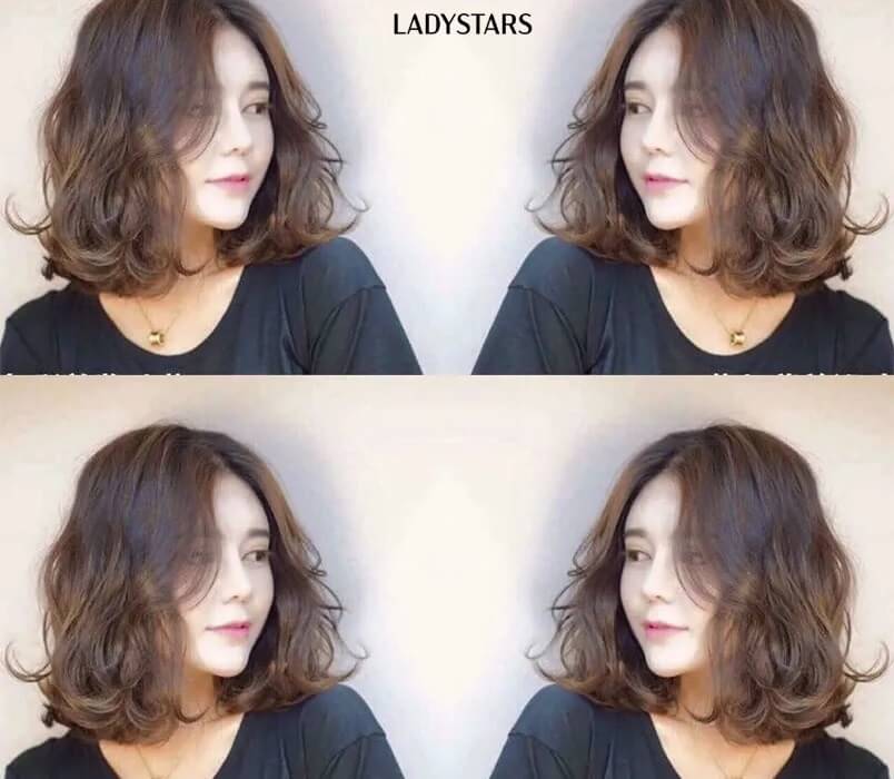 Tóc ngắn ngang vai xoăn uốn đuôi