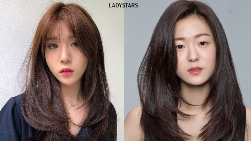 Tóc ngang lưng thẳng cho mặt tròn