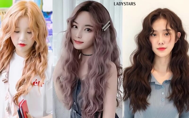 Tóc ngang lưng uốn xoăn nhẹ kết hợp nhuộm màu