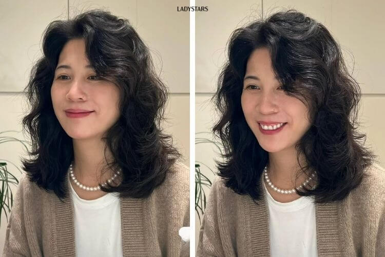 Tóc dài uốn gợn sóng hiện đại tuổi 60