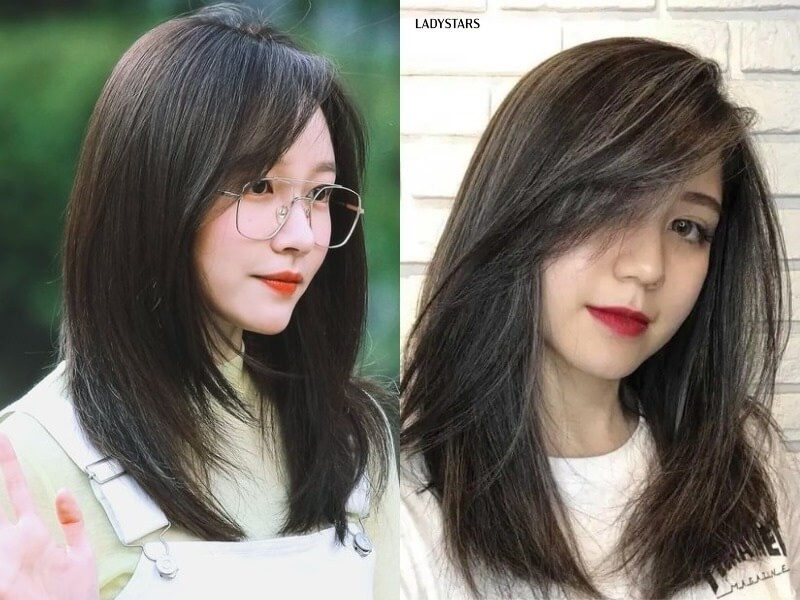 Tóc mái chéo duỗi phồng