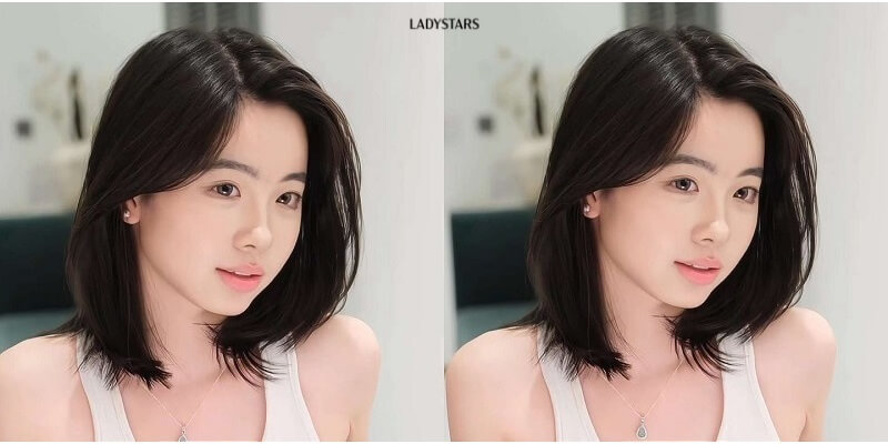 Tóc Lob ngang vai mặt tròn