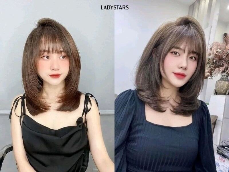 Tóc ngang vai thẳng cụp đuôi